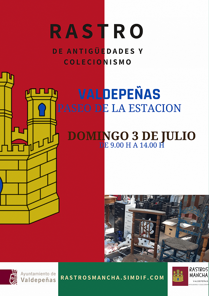 Ya está aquí, el Rastro de Antigüedades y Coleccionismo de Valdepeñas en el paseo de la Estación. Compártelo……….. 3 de julio